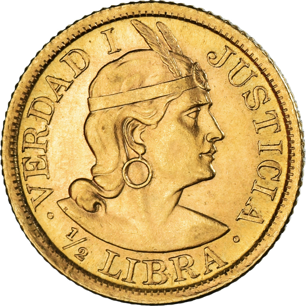 Moneda, Perú, 1/2 Libra, Pound, 1962, Lima, Lima, SC, Oro, KM:209