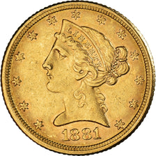 Moneda, Estados Unidos, Coronet Head, $5, Half Eagle, 1881, U.S. Mint
