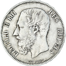 Moneta, Belgio, Leopold II, 5 Francs, 5 Frank, 1875, MB+, Argento, KM:24