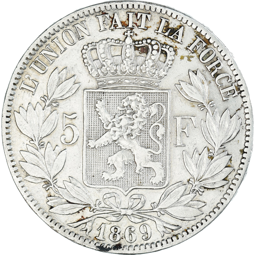 Munten, België, Leopold II, 5 Francs, 5 Frank, 1869, Brussels, ZF+, Zilver