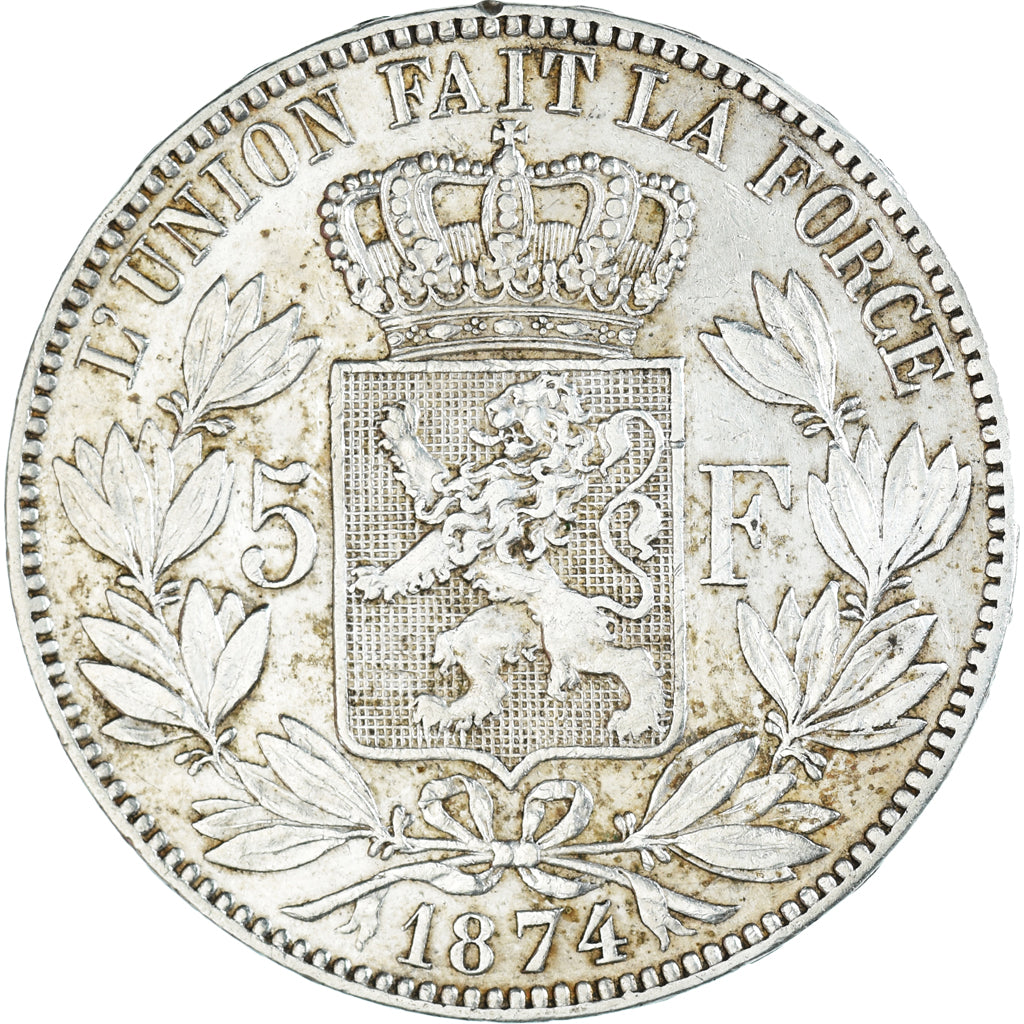 Munten, België, Leopold II, 5 Francs, 5 Frank, 1874, PR, Zilver, KM:24