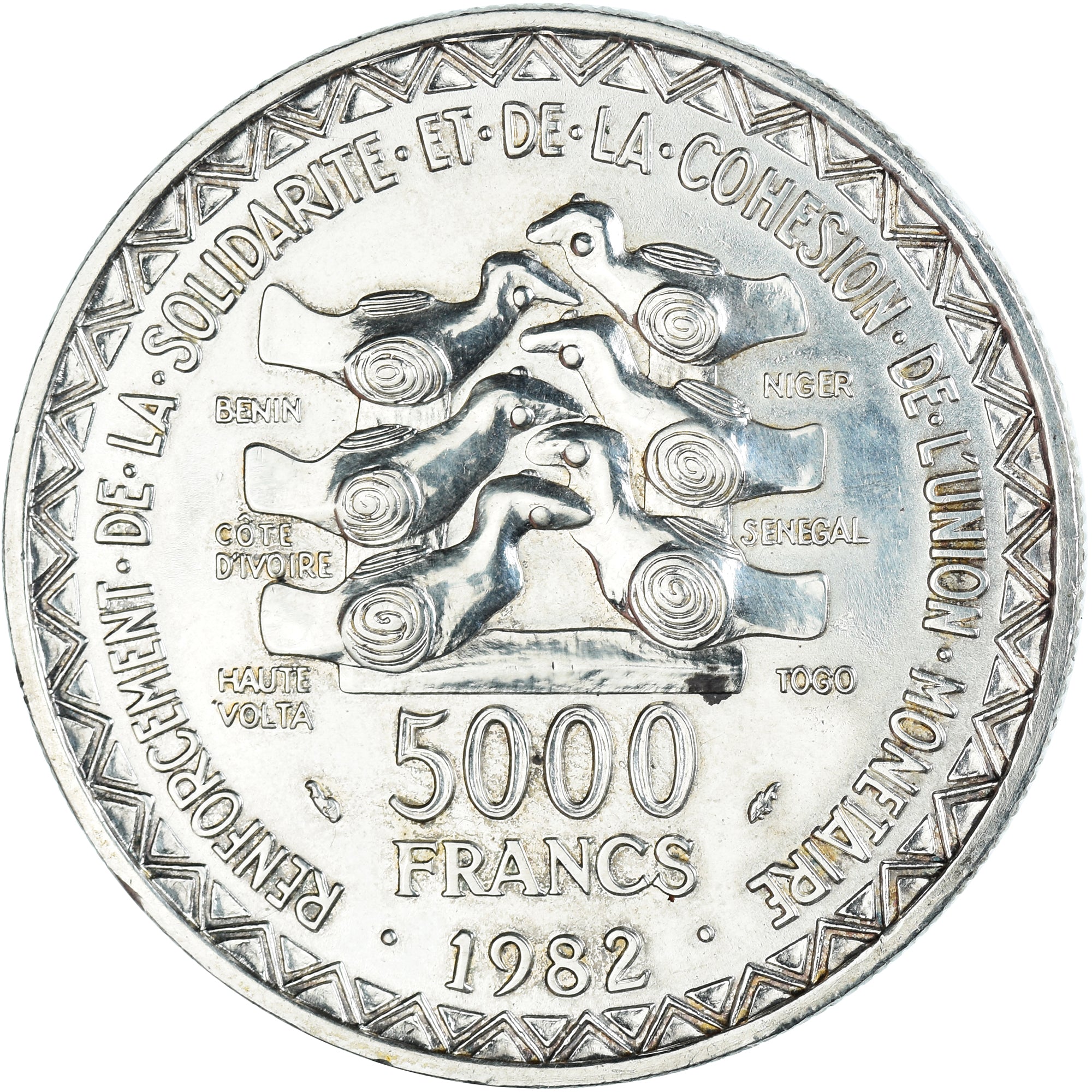 Münze, West African States, 5000 Francs, 1982, VZ, Silber, KM:11
