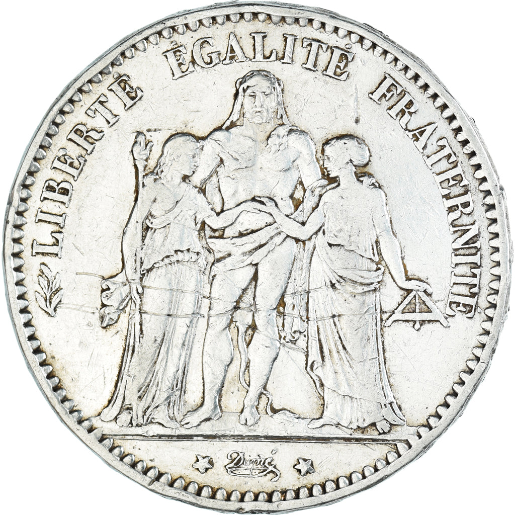 Moeda, França, Hercule, 5 Francs, 1876, Paris, EF(40-45), Prata, KM:820.1