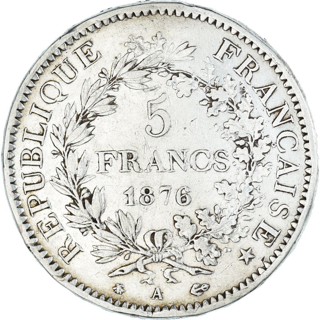 Moeda, França, Hercule, 5 Francs, 1876, Paris, EF(40-45), Prata, KM:820.1