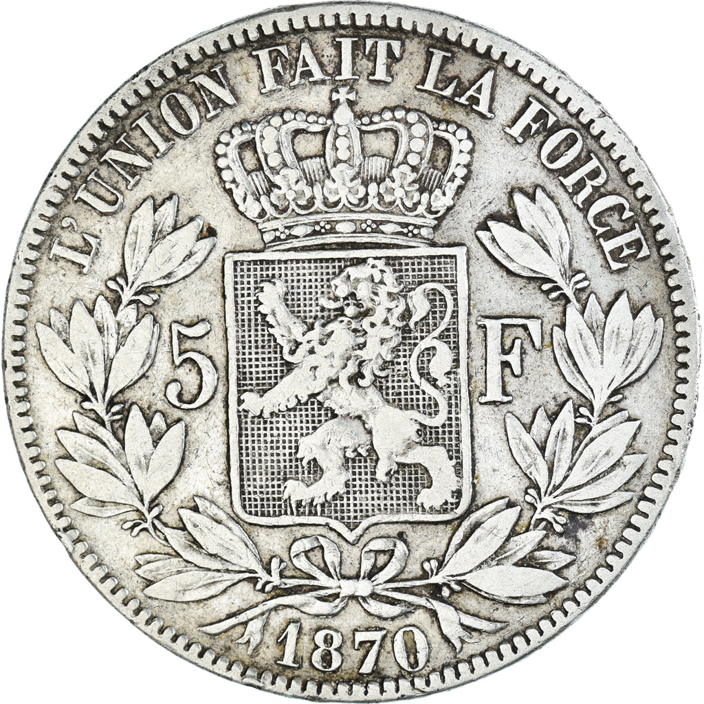 Münze, Belgien, Leopold II, 5 Francs, 5 Frank, 1870, Brussels, S+, Silber