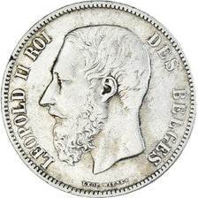 Moeda, Bélgica, Leopold II, 5 Francs, 5 Frank, 1871, EF(40-45), Prata, KM:24