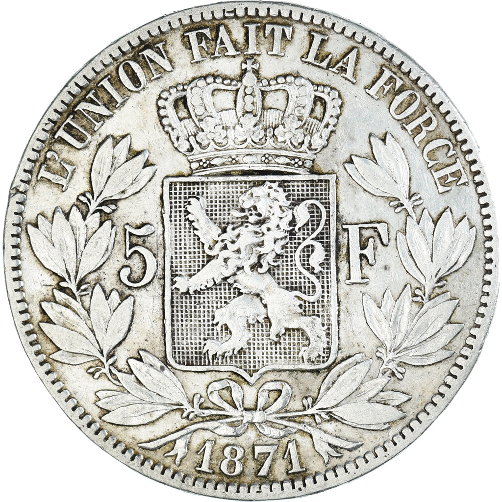 Moeda, Bélgica, Leopold II, 5 Francs, 5 Frank, 1871, EF(40-45), Prata, KM:24