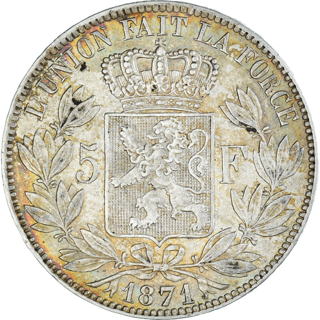 Münze, Belgien, Leopold II, 5 Francs, 5 Frank, 1871, VZ, Silber, KM:24
