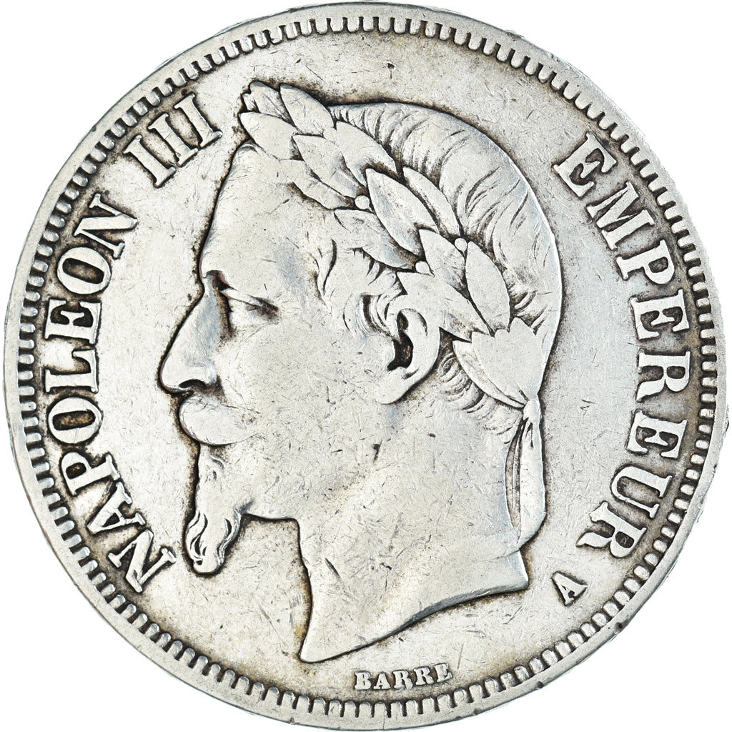Münze, Frankreich, Napoleon III, 5 Francs, 1867, Paris, S+, Silber, KM:799.1