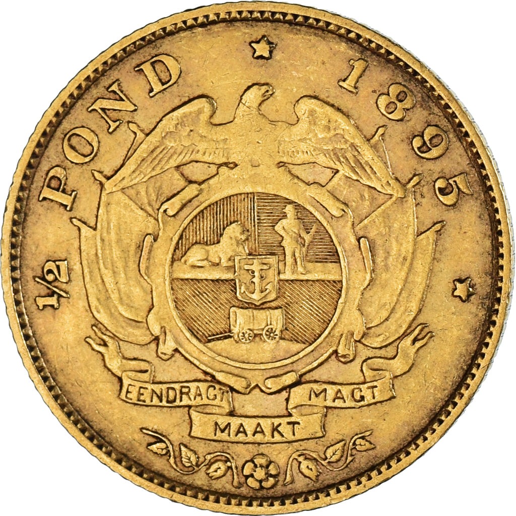 Münze, Südafrika, 1/2 Pond, 1895, Pretoria, SS, Gold, KM:9.2
