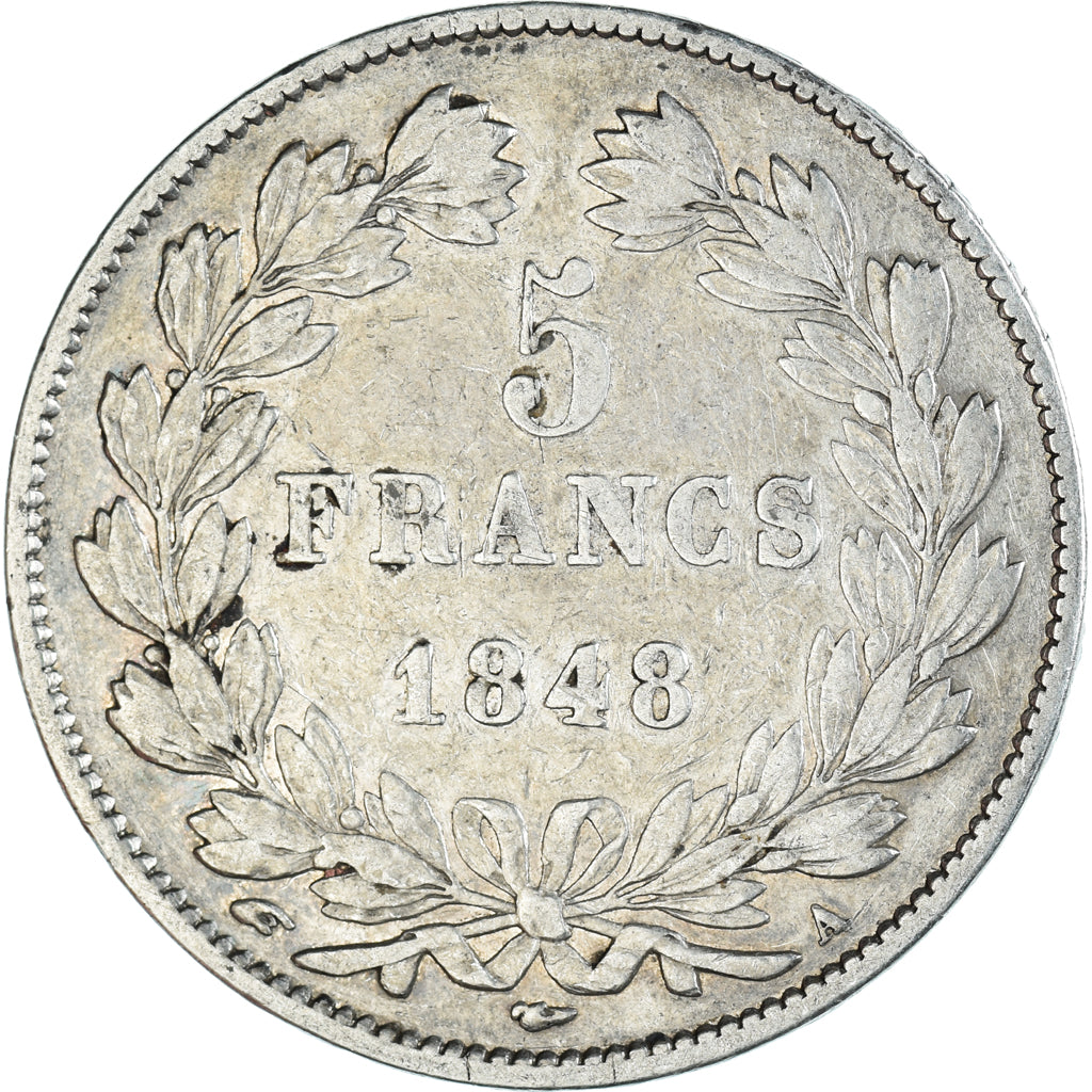 Moeda, França, Louis-Philippe, 5 Francs, 1848, Paris, EF(40-45), Prata