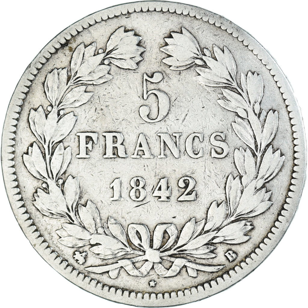 Moneta, Francia, Louis-Philippe, 5 Francs, 1842, Rouen, MB, Argento, KM:749.2