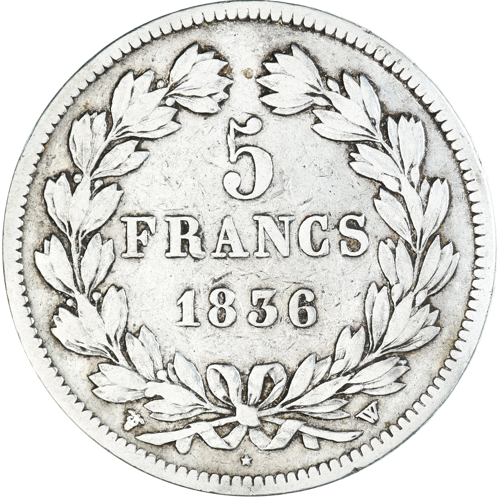 Moneta, Francia, Louis-Philippe, 5 Francs, 1836, Lille, MB+, Argento, KM:749.13