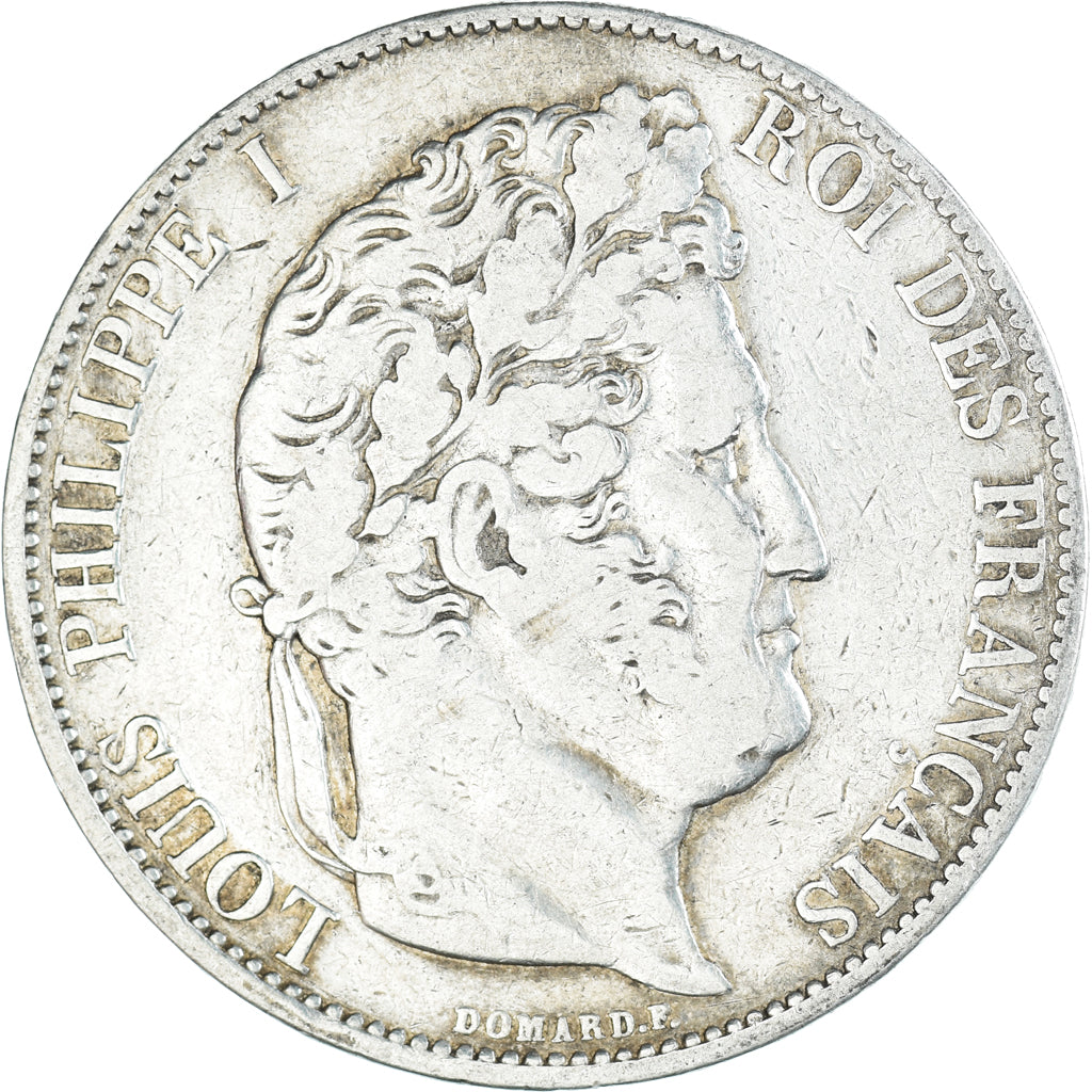 Moneta, Francia, Louis-Philippe, 5 Francs, 1844, Lille, MB+, Argento, KM:749.13