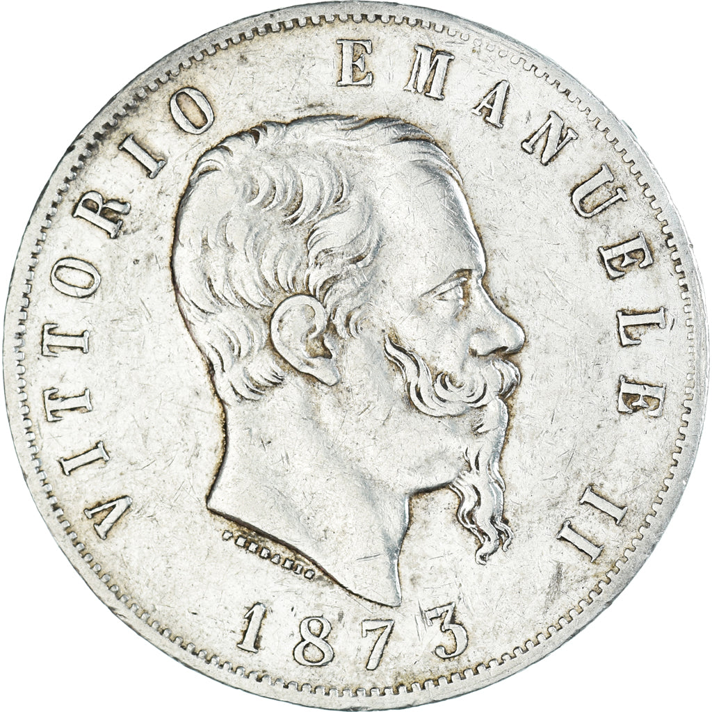 Moeda, Itália, Vittorio Emanuele II, 5 Lire, 1873, Milan, EF(40-45), Prata