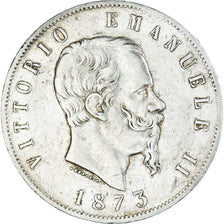 Moeda, Itália, Vittorio Emanuele II, 5 Lire, 1873, Milan, EF(40-45), Prata