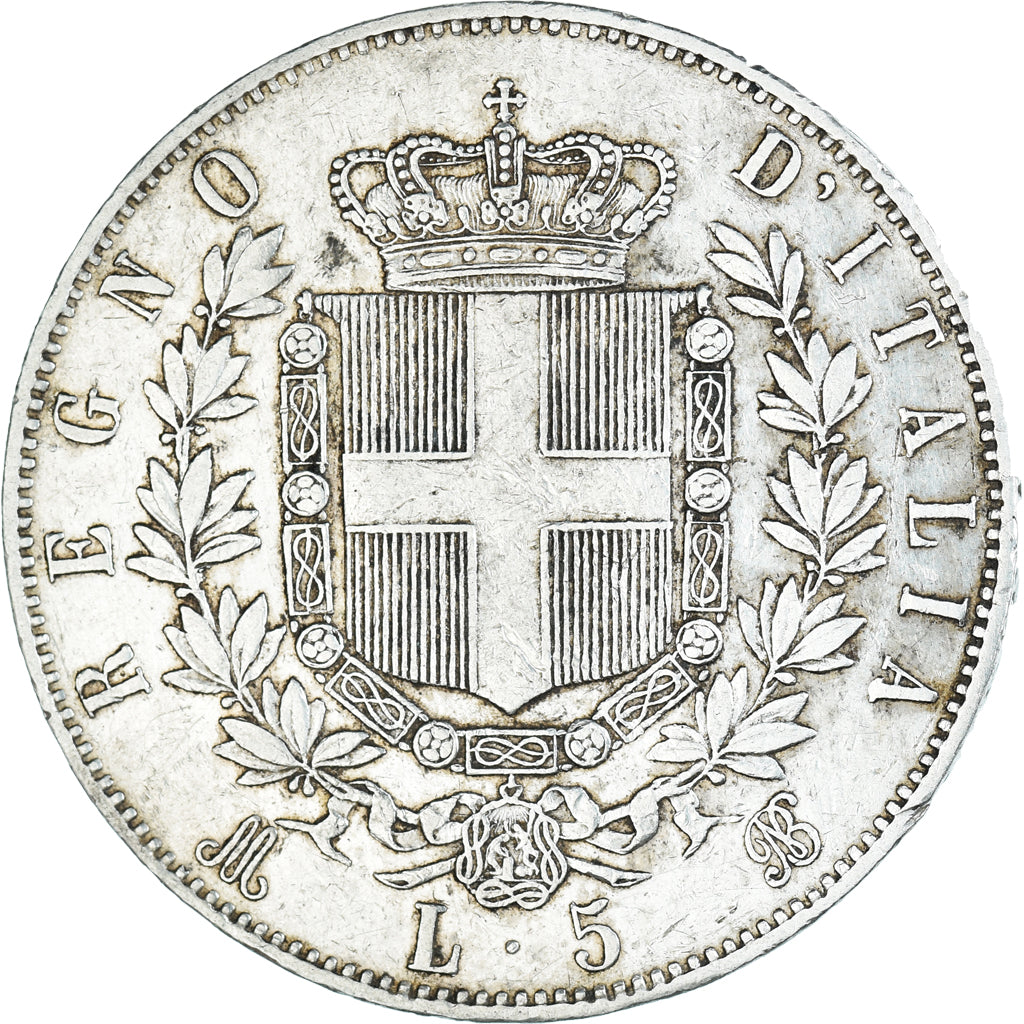 Moeda, Itália, Vittorio Emanuele II, 5 Lire, 1873, Milan, EF(40-45), Prata