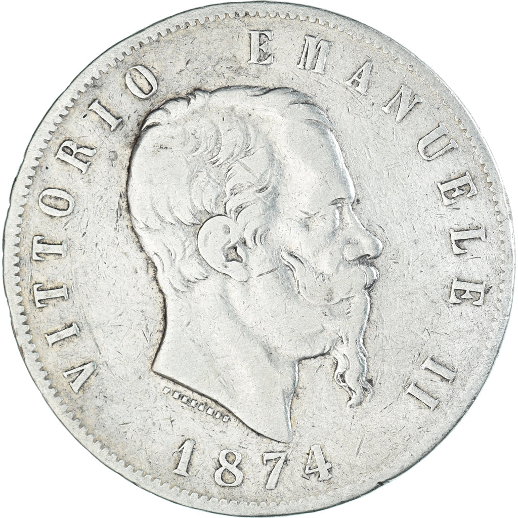 Moneta, Italia, Vittorio Emanuele II, 5 Lire, 1874, Milan, MB+, Argento, KM:8.3