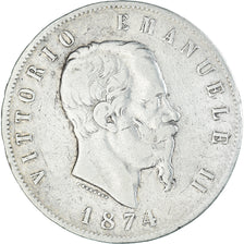 Moneta, Italia, Vittorio Emanuele II, 5 Lire, 1874, Milan, MB+, Argento, KM:8.3