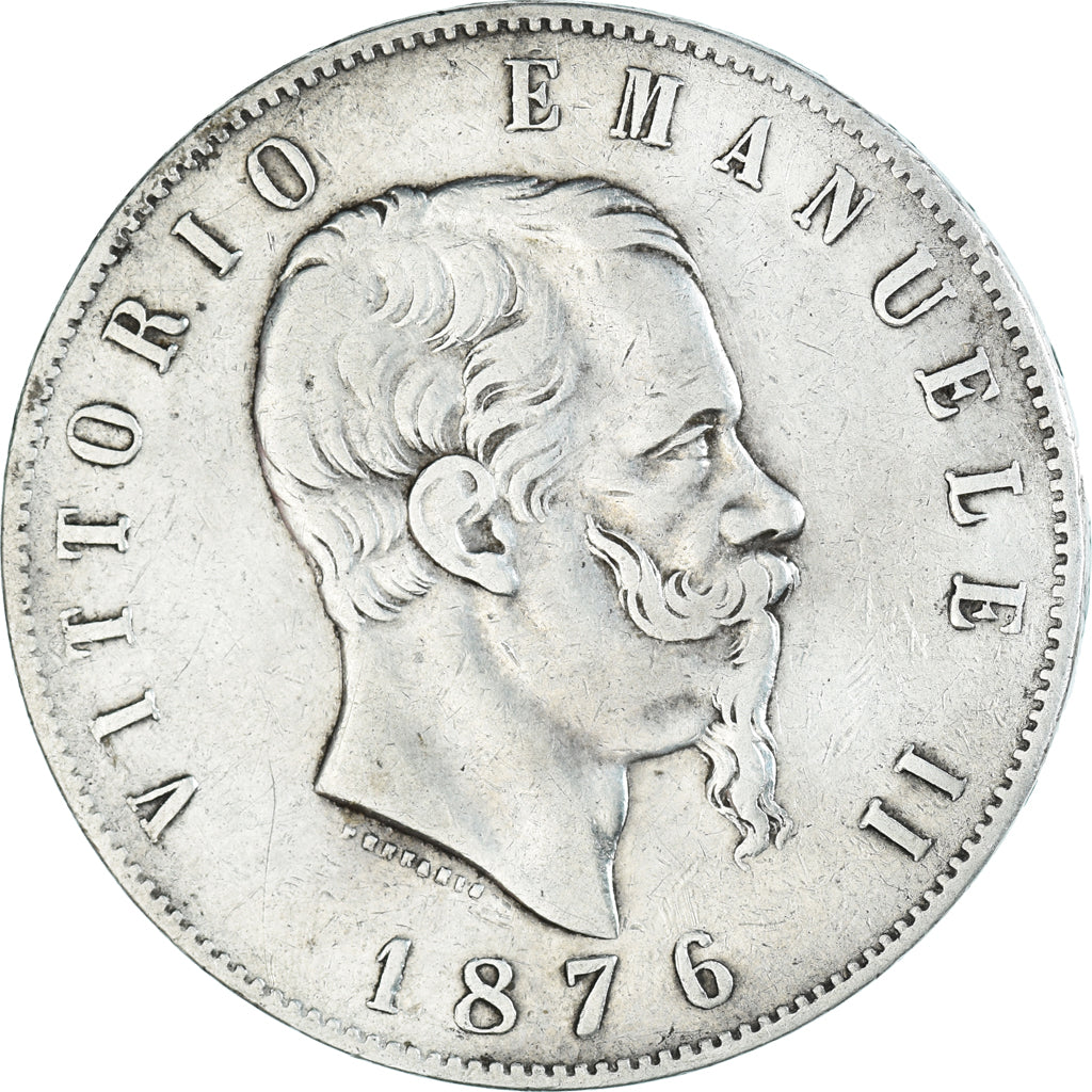 Moeda, Itália, Vittorio Emanuele II, 5 Lire, 1876, Rome, VF(30-35), Prata
