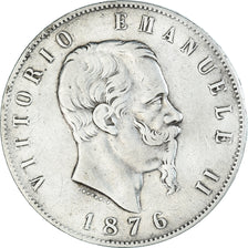 Moeda, Itália, Vittorio Emanuele II, 5 Lire, 1876, Rome, VF(30-35), Prata