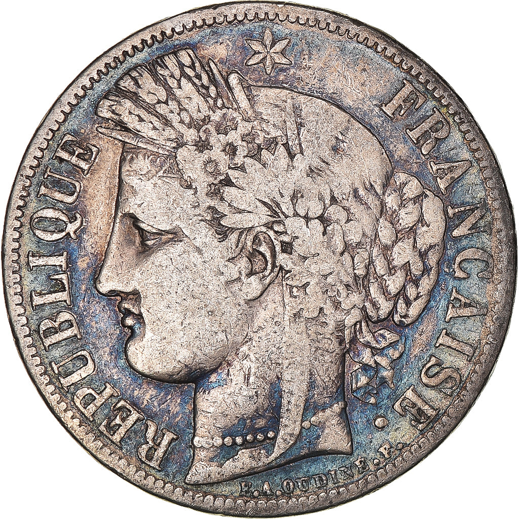 Münze, Frankreich, Cérès, 5 Francs, 1849, Paris, main-chien, S+, Silber
