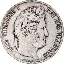 Moneda, Francia, Louis-Philippe, 5 Francs, 1844, Lille, BC+, Plata, KM:749.13