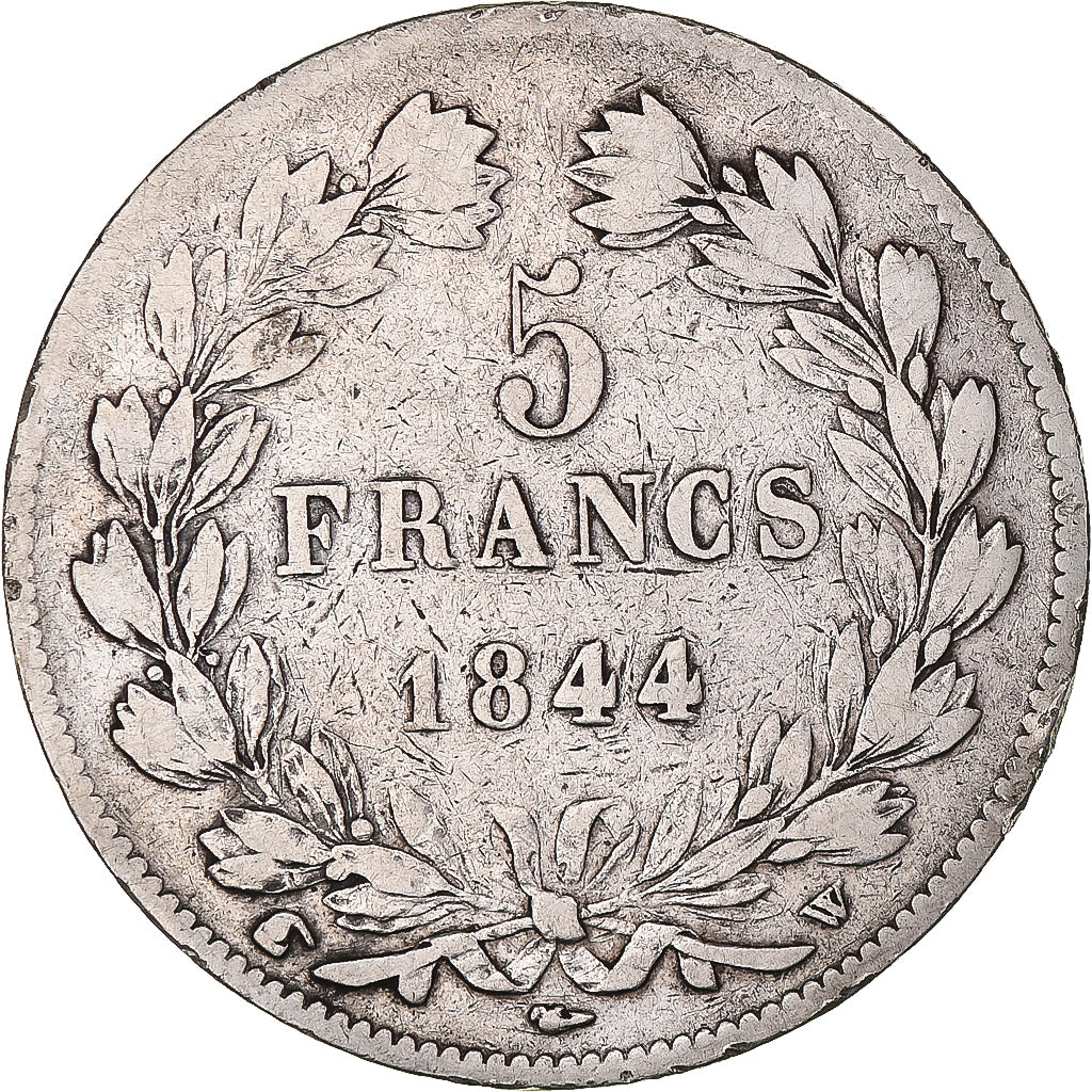 Moeda, França, Louis-Philippe, 5 Francs, 1844, Lille, VF(30-35), Prata