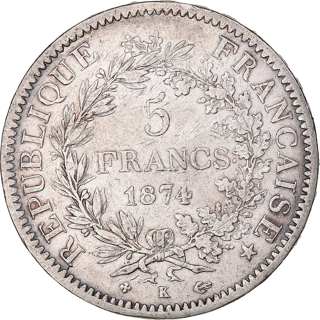 Munten, Frankrijk, Hercule, 5 Francs, 1874, Bordeaux, ZF, Zilver, KM:820.2