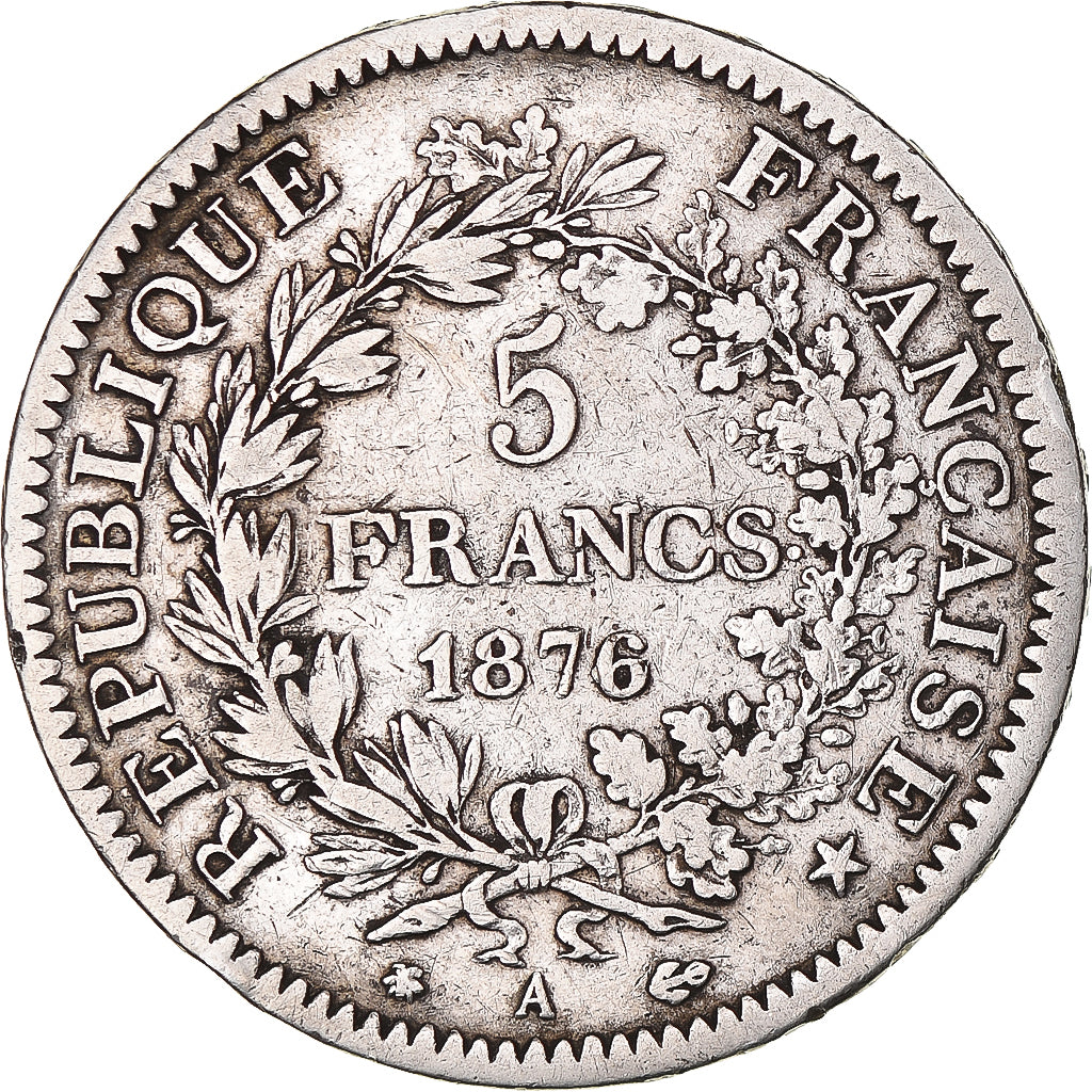 Coin, France, Hercule, 5 Francs, 1876, Paris, VF(30-35), Silver, KM:820.1