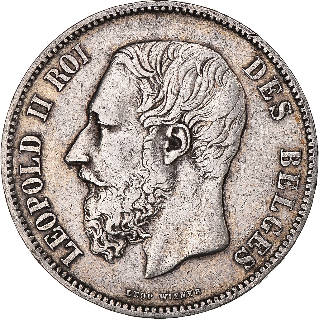 Moeda, Bélgica, Leopold II, 5 Francs, 5 Frank, 1868, AU(50-53), Prata, KM:24