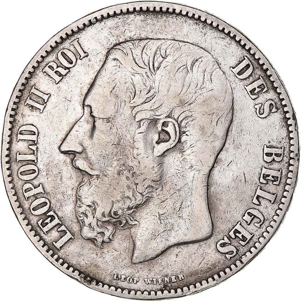 Moneta, Belgia, Leopold II, 5 Francs, 5 Frank, 1868, VF(30-35), Srebro, KM:24