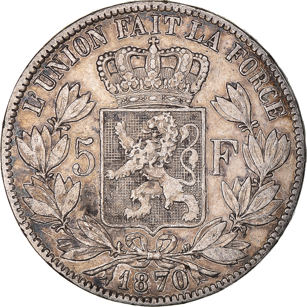 Coin, Belgium, Leopold II, 5 Francs, 5 Frank, 1870, Brussels, VF(30-35), Silver