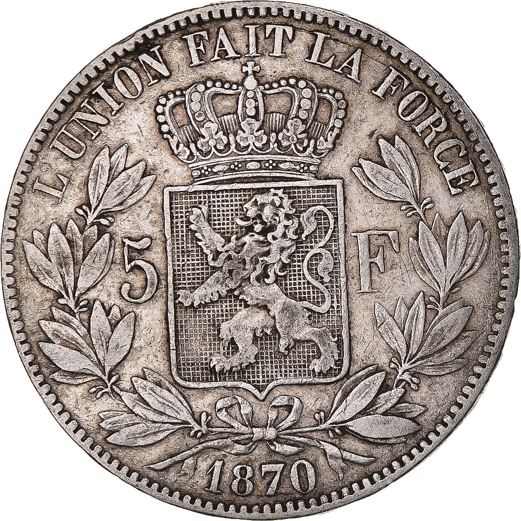 Moneta, Belgia, Leopold II, 5 Francs, 5 Frank, 1870, Brussels, VF(30-35)
