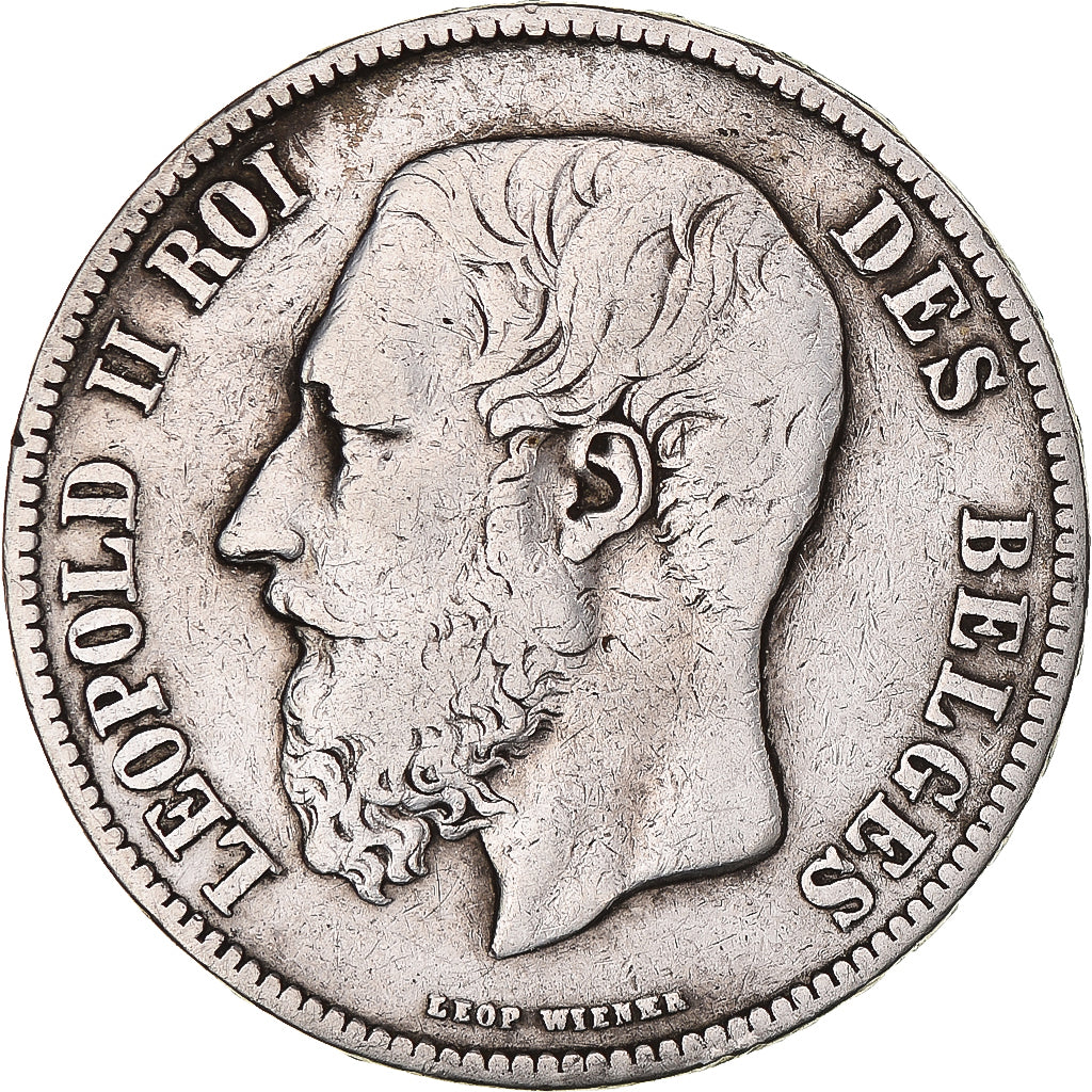 Coin, Belgium, Leopold II, 5 Francs, 5 Frank, 1871, Brussels, VF(20-25), Silver