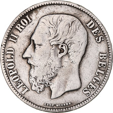 Coin, Belgium, Leopold II, 5 Francs, 5 Frank, 1871, Brussels, VF(20-25), Silver