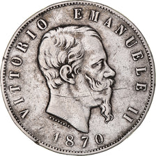 Moeda, Itália, Vittorio Emanuele II, 5 Lire, 1870, Milan, VF(30-35), Prata