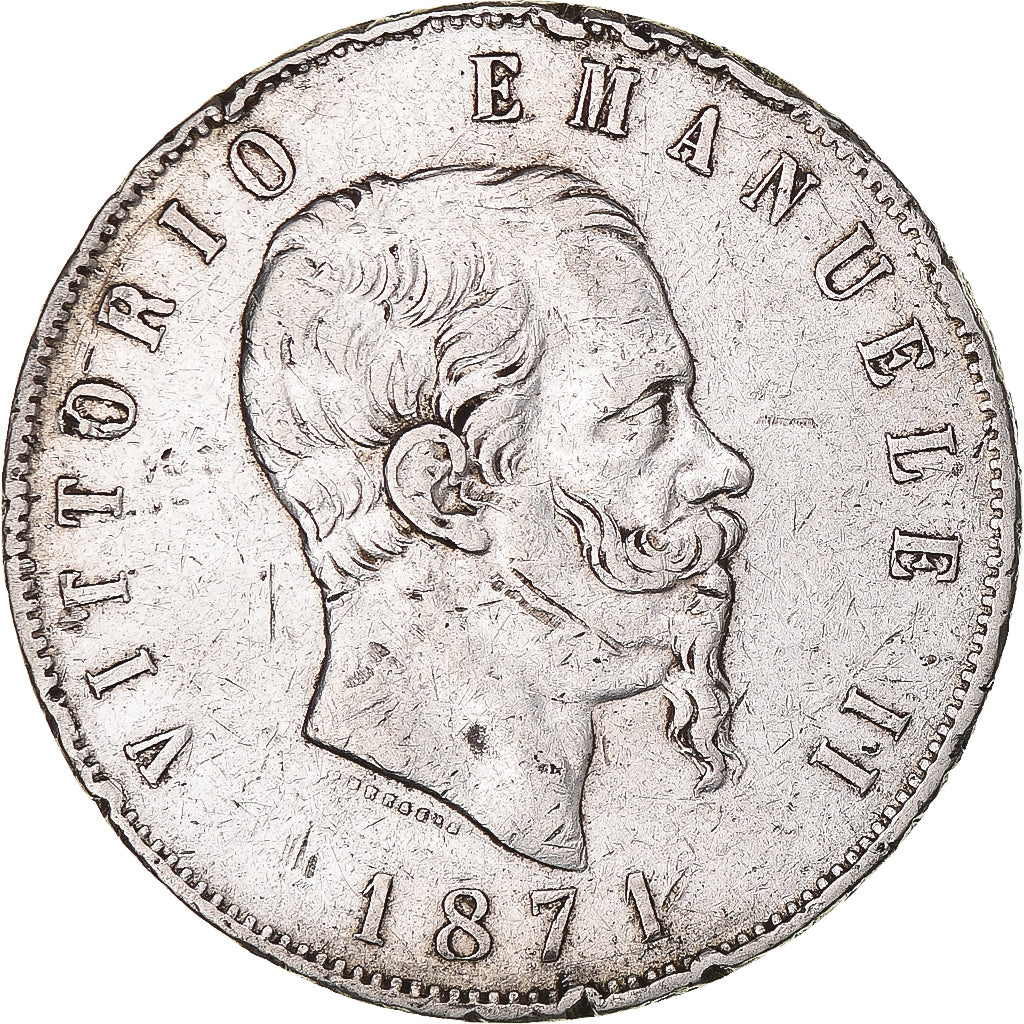Coin, Italy, Vittorio Emanuele II, 5 Lire, 1871, Milan, VF(30-35), Silver