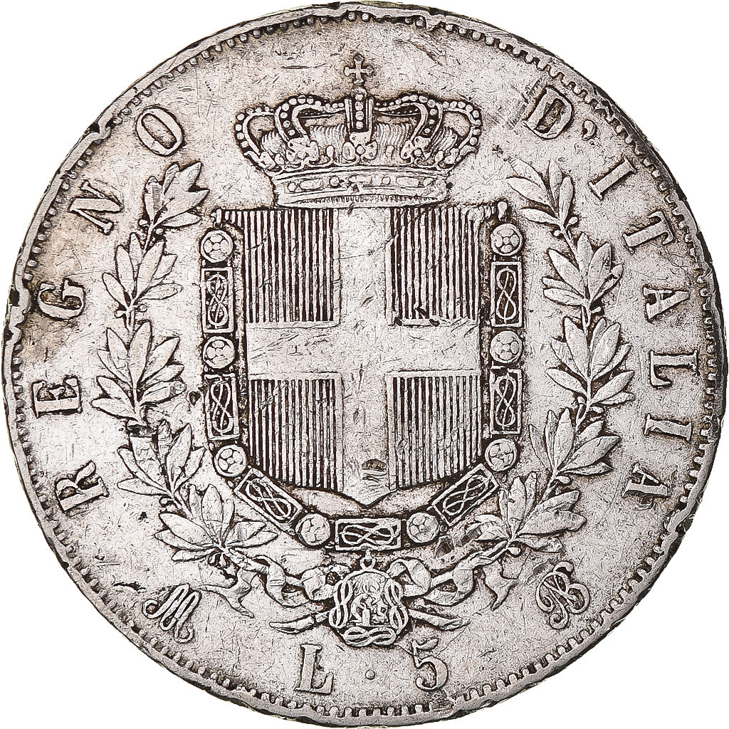 Coin, Italy, Vittorio Emanuele II, 5 Lire, 1871, Milan, VF(30-35), Silver
