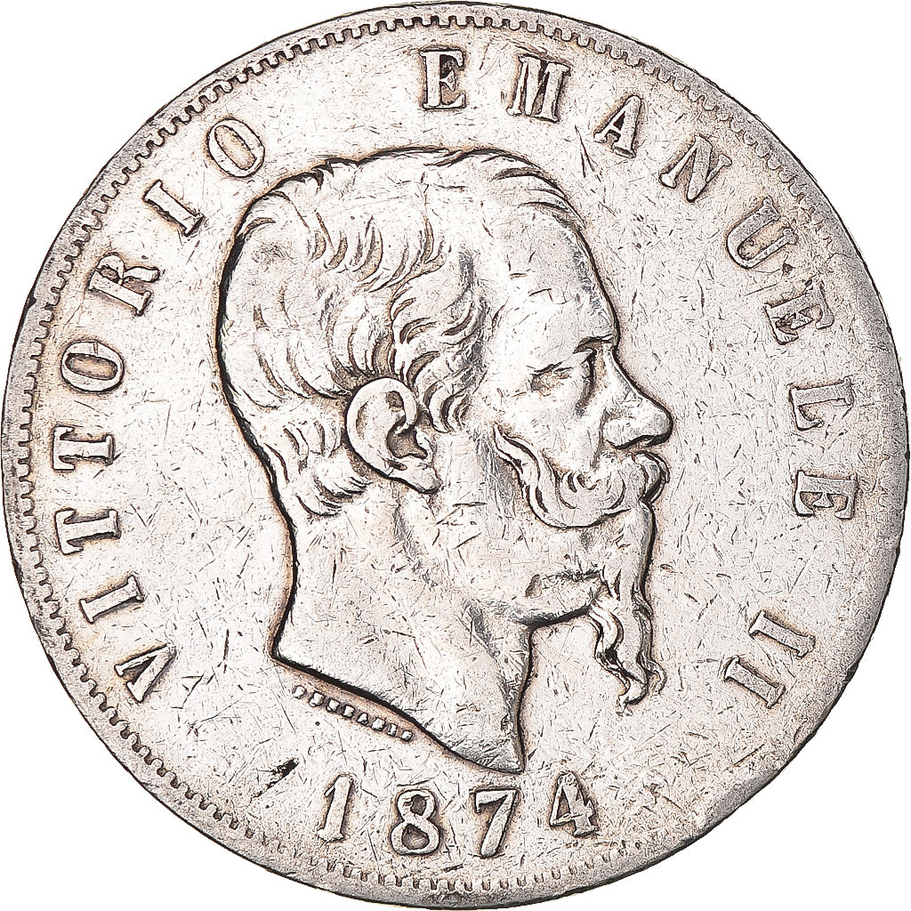 Monnaie, Italie, Vittorio Emanuele II, 5 Lire, 1874, Milan, TB, Argent, KM:8.3