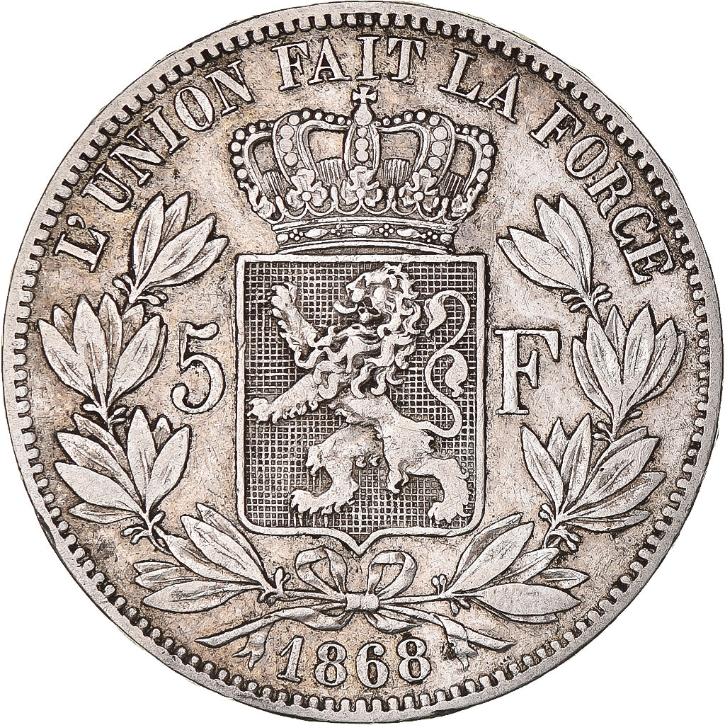 Coin, Belgium, Leopold II, 5 Francs, 5 Frank, 1868, Brussels, VF(30-35), Silver