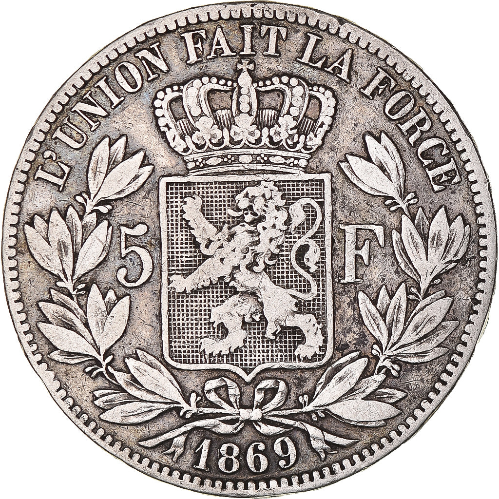 Moneta, Belgio, Leopold II, 5 Francs, 5 Frank, 1869, MB+, Argento, KM:24