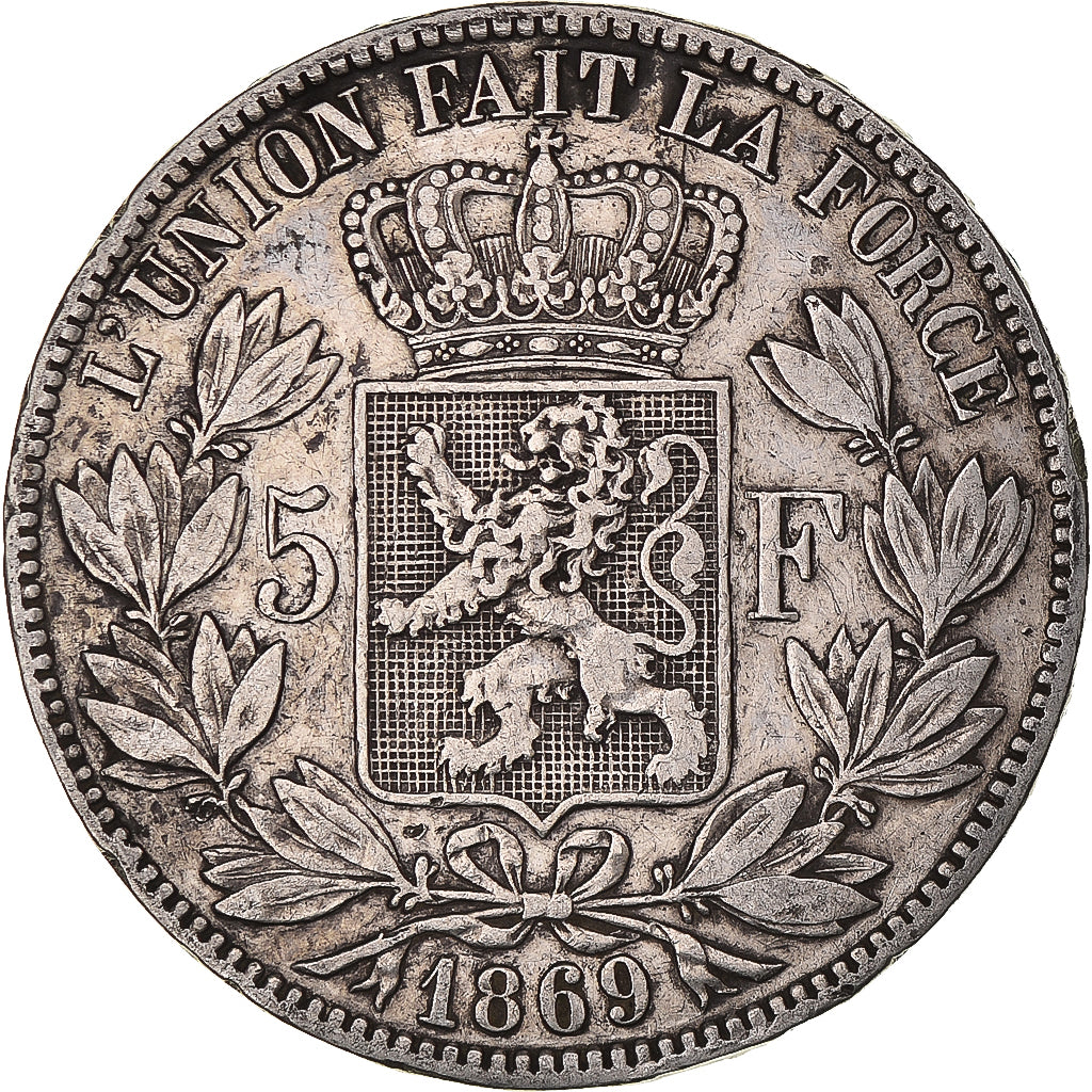 Coin, Belgium, Leopold II, 5 Francs, 5 Frank, 1869, VF(30-35), Silver, KM:24