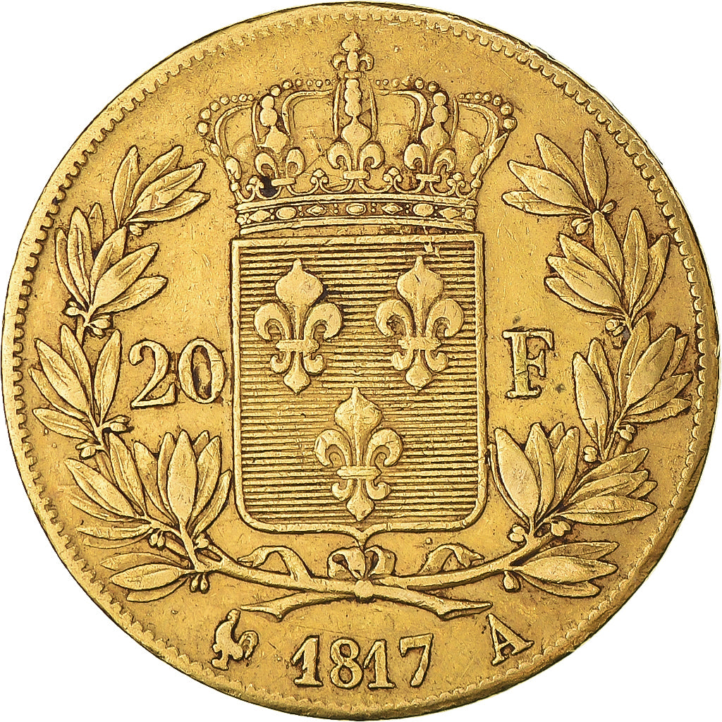 Moneta, Francja, Louis XVIII, 20 Francs, 1817, Paris, EF(40-45), Złoto
