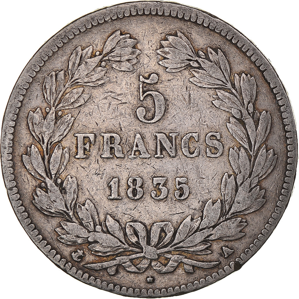 Moeda, França, Louis-Philippe, 5 Francs, 1835, Paris, VF(30-35), Prata