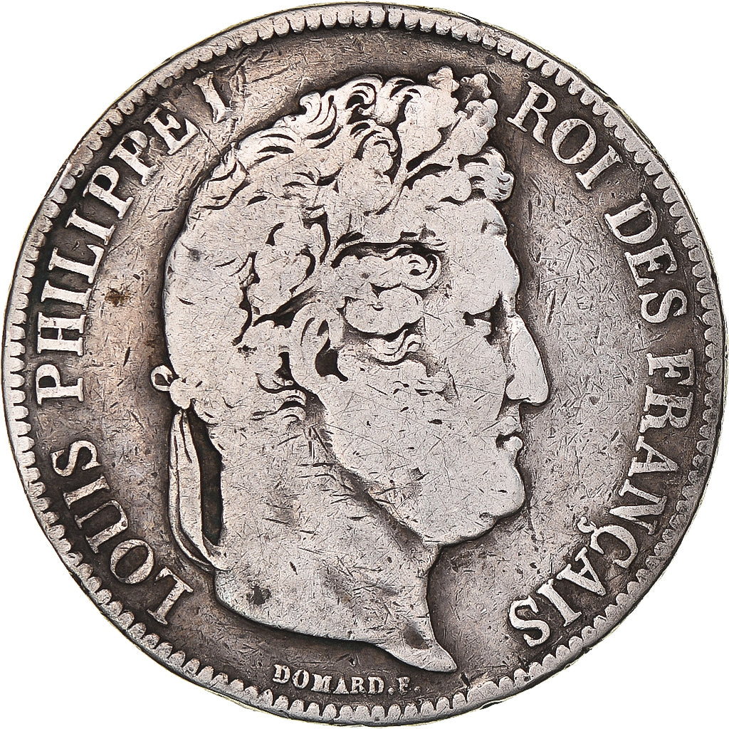 Moeda, França, Louis-Philippe, 5 Francs, 1836, Paris, VF(20-25), Prata