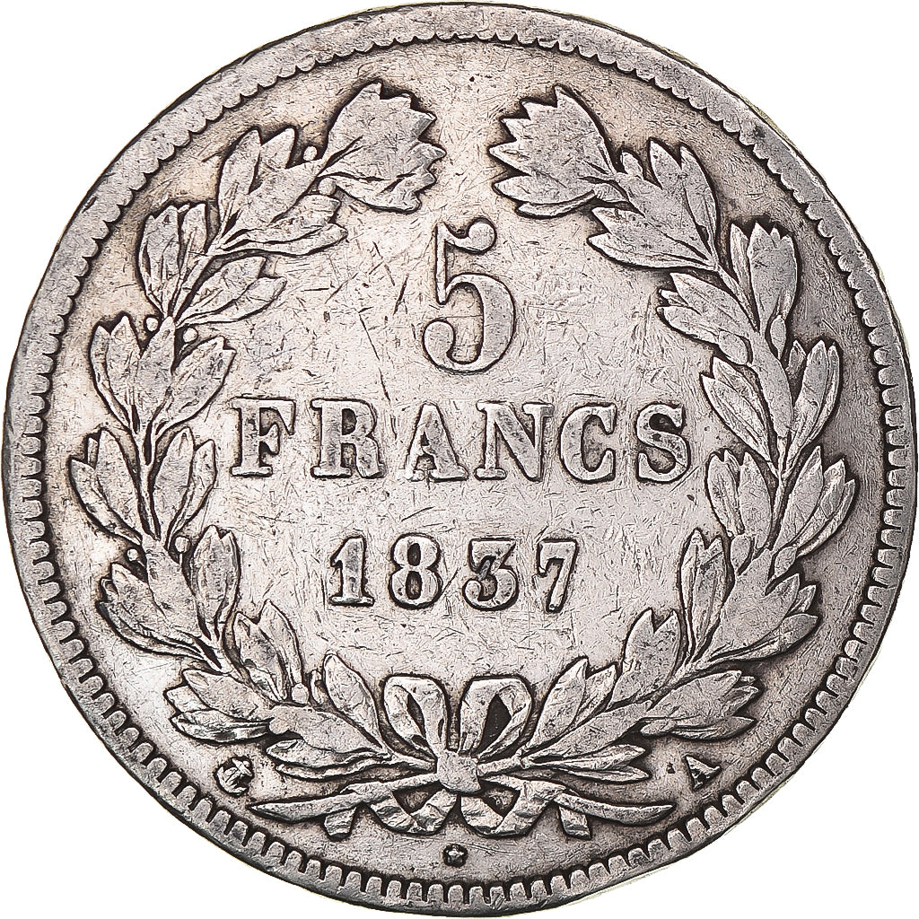 Coin, France, Louis-Philippe, 5 Francs, 1837, Paris, VF(30-35), Silver