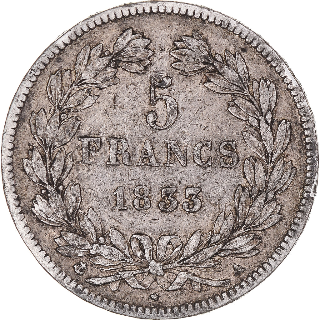 Coin, France, Louis-Philippe, 5 Francs, 1833, Paris, VF(30-35), Silver