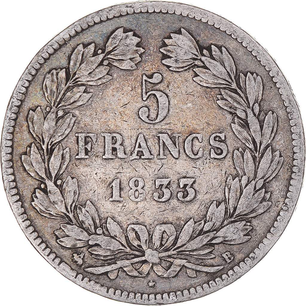 Coin, France, Louis-Philippe, 5 Francs, 1833, Rouen, VF(20-25), Silver