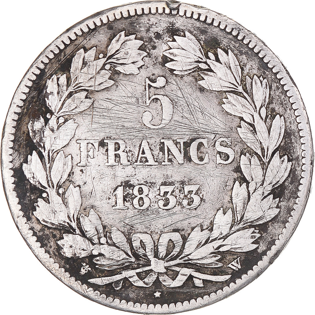 Coin, France, Louis-Philippe, 5 Francs, 1833, Lille, VF(20-25), Silver
